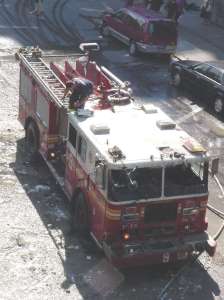 Final cleaning of the windowless fire truck_notice its grill is missing
