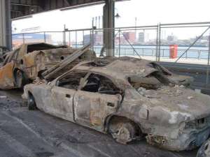 What burned and dragged these cars and mangled the left rear wheel_where are the door handles