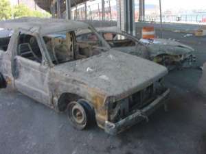 While the bodies of these toasted vehicles still exist, they've been incinerated